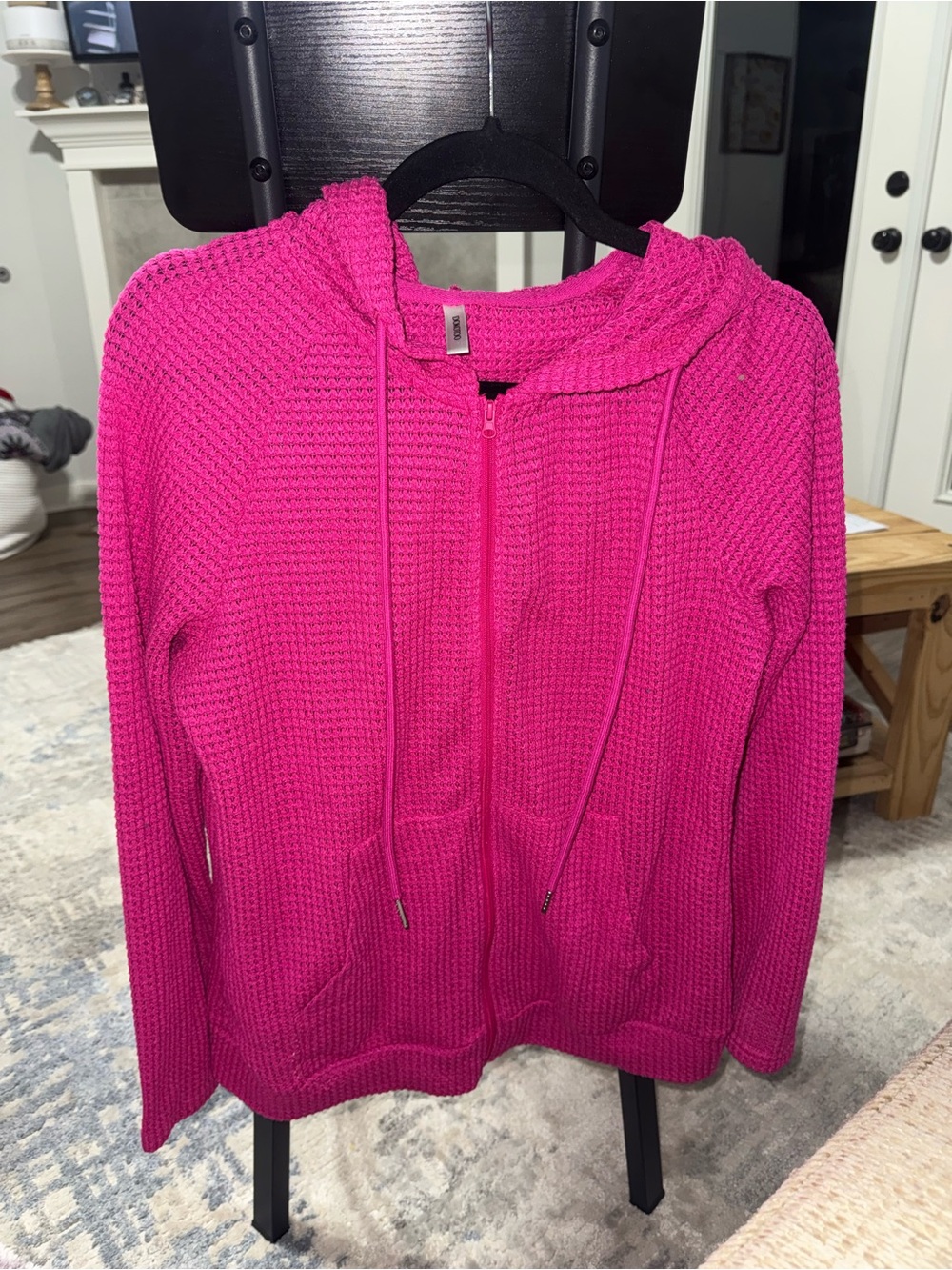 Bright Hot Pink Waffle Knit Zip Hoodie